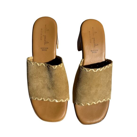 Mila Paoli Made in Italy Women’s 9 / EU 40 Tan Suede Leather Block Heel Slides - Picture 1 of 5